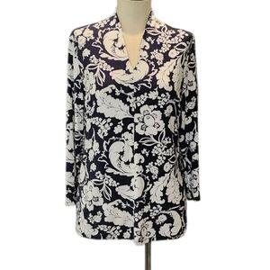 Talbots Navy and White Floral blouse